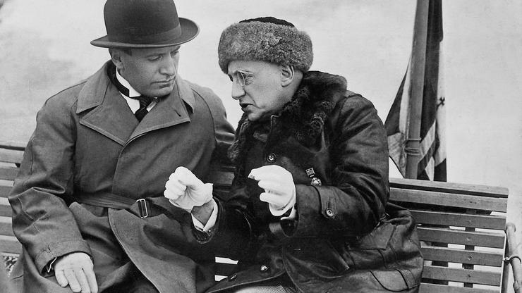 Benito Mussolini and Gabriele d'Annunzio in Gardone, 1935