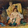 Egon Schiele, Crouching couple (The family), painting in oil on canvas, 1918