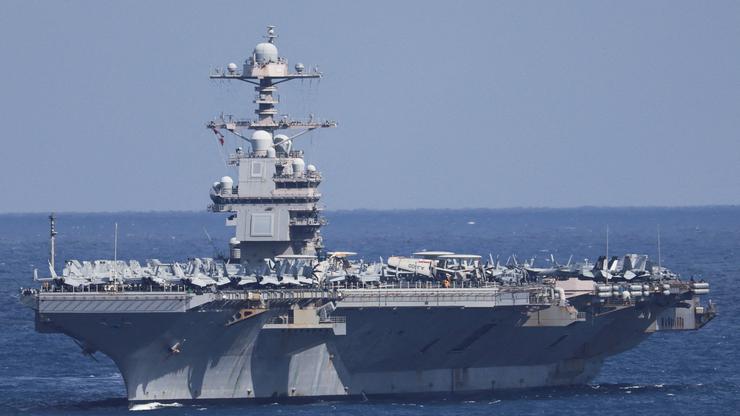 FILE PHOTO: USS Gerald R. Ford aircraft carrier arrives at Souda Bay on the island of Crete