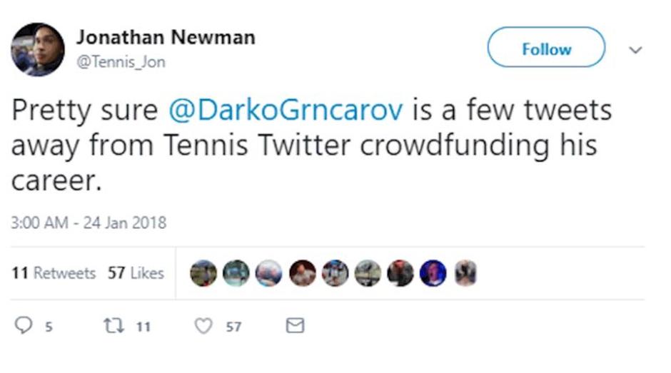 Poruka podrške lažnom tenisaču Darku Grnčarovu | Author: Twitter