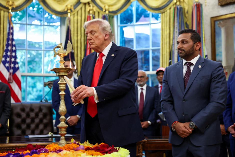 U.S. President Donald Trump participates in a Diwali celebration in the Oval Office of the White House in Washington | Author: Kevin Lamarque