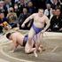 Ukrainian sumo wrestler sekiwake Aonishiki, his real name Danylo Yavhusishyn, beats yokozuna Hoshoryu to win the Emperor's Cup sumo tournament in Fukuoka