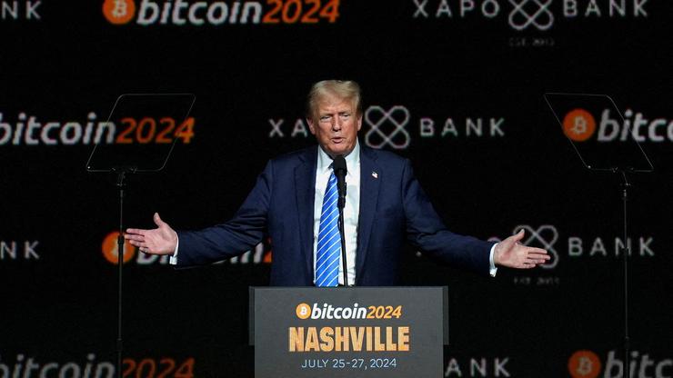 Republican presidential nominee Donald Trump attends the crypto conference in Nashville