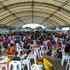 People rest at a shelter amid the clashes between Thailand and Cambodia border in Buriram province