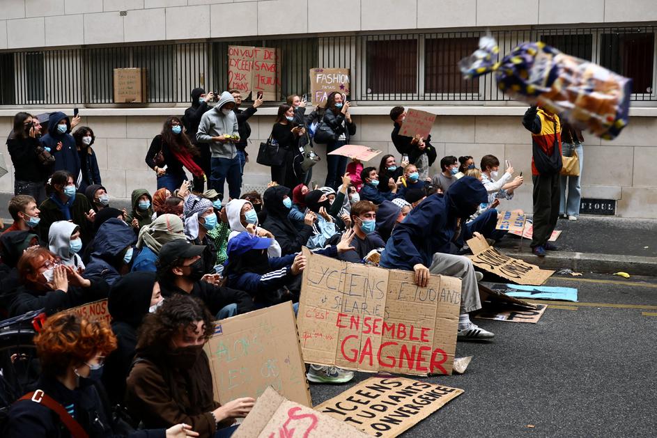 French high school and university students protest in France