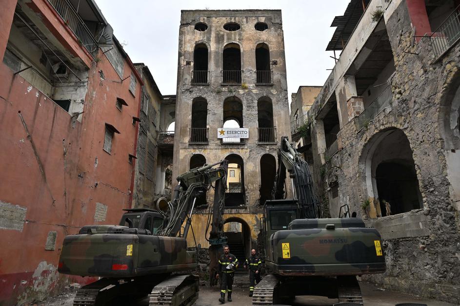 Demolition work on Palazzo Fienga begins, Naples, Italy - 05 May 2026