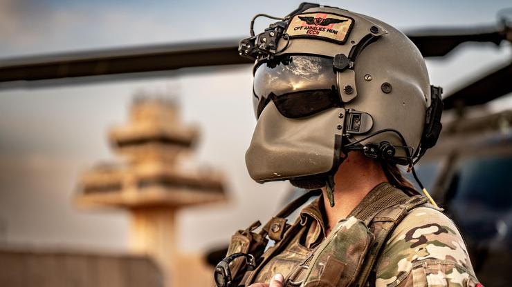 Capt. Heni, attached to Charlie Company, 3-82 General Support Aviation Battalion, 82nd Combat Aviation Brigade, 82nd Airborne Division, stands for portraits on Al Asad Airbase, Iraq, May 01, 2024. The 82nd Combat Aviation Brigade deployed in support of Op