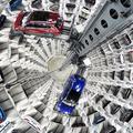 Volkswagen Golf cars are loaded in a delivery tower at the companies headquarter in Wolfsburg, March14, 2017. VW Golfs in einem Auslieferungsturm in W