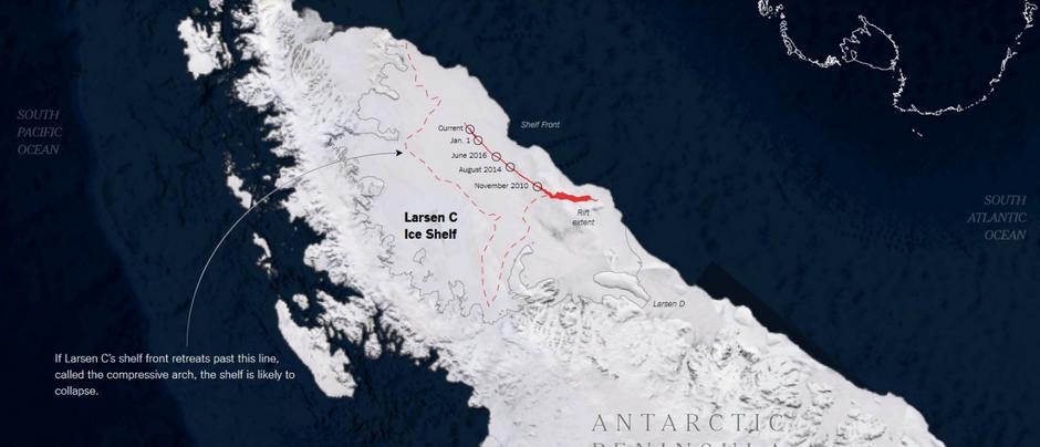 Antarktički poluotok i Ledena ploča Larsen C koja se raspada | Author: Microsoft Corporation Earthstar Geographics