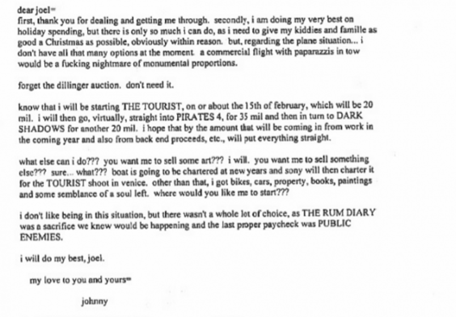 E-mail Johnnya Deppa odvjetnicima | Author: screenshot/youtube