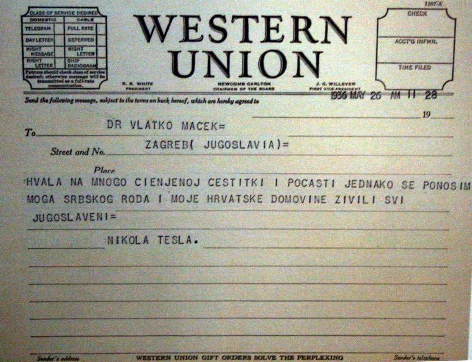 Teslin telegram Mačeku | Author: Wikipedia