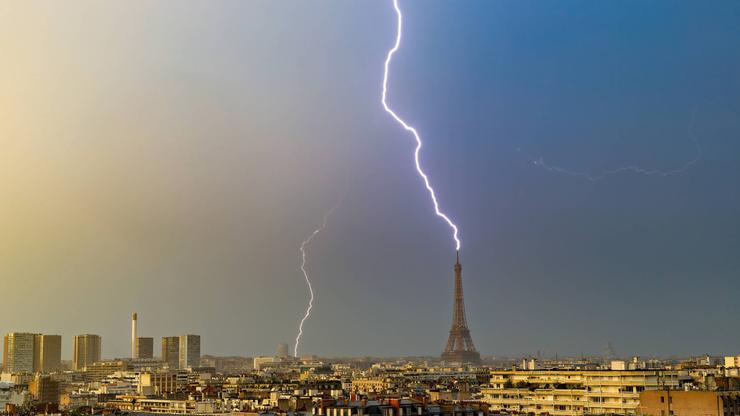 Paris Eiffel Tower thunderstorm