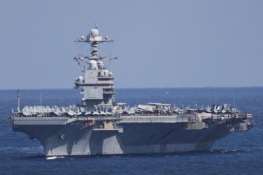 FILE PHOTO: USS Gerald R. Ford aircraft carrier arrives at Souda Bay on the island of Crete