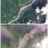 A combination of satellite images shows an area of Betrawati before and after deadly flash floods and a mudslide affected the region