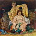 Egon Schiele, Crouching couple (The family), painting in oil on canvas, 1918