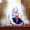 Isus Krist vodi djela Donalda Trumpa, ilustracija