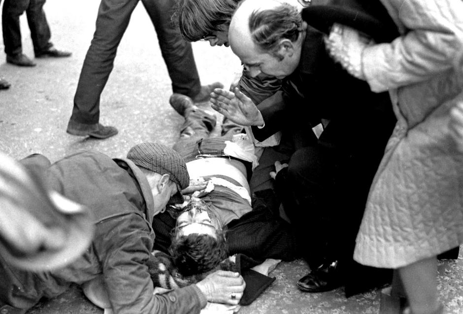 Bloody Sunday Riot In Londonderry. Father Edward Daly Absolves A Dying Man During The Bloody Sunday Massacre In Derry (londonderry) Northern Ireland In January 1972 | Author: 