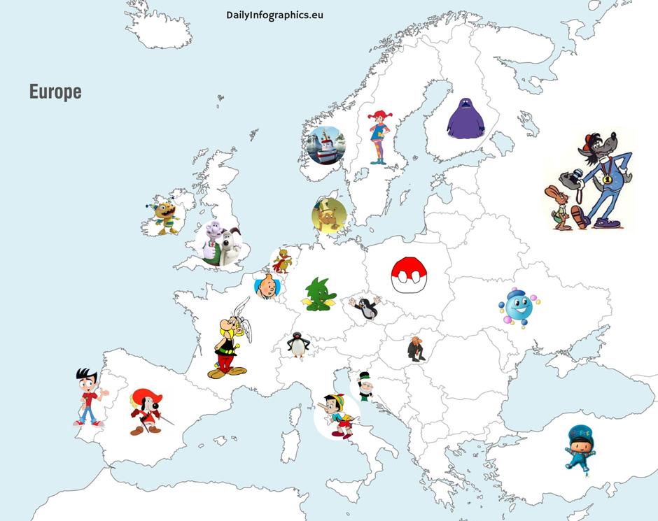 Karta s likovima iz crtića | Author: dailyinfographics.eu