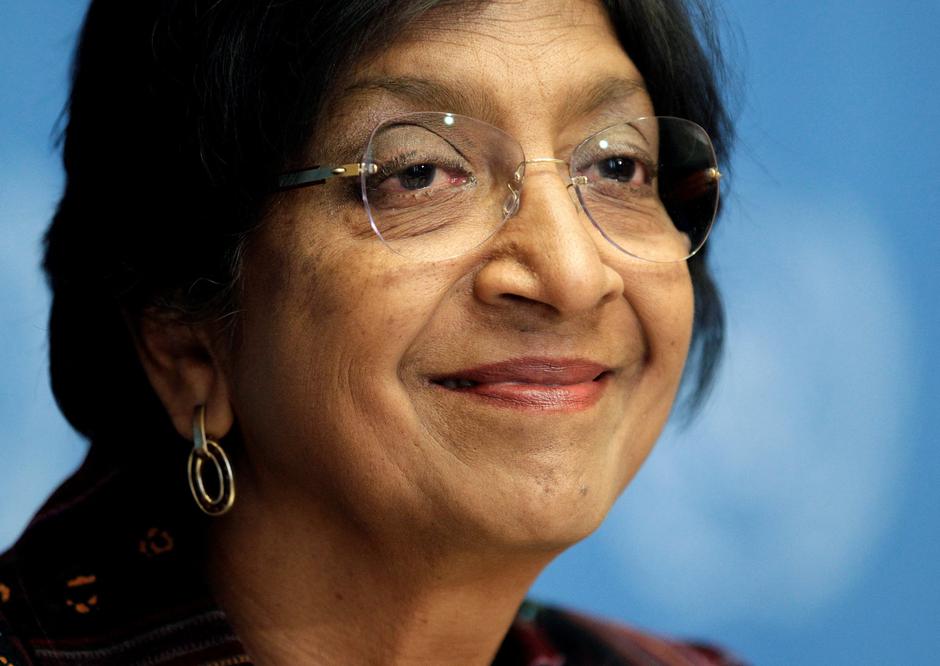 FILE PHOTO: UN High Commissioner for Human Rights Pillay smiles during a news conference at the United Nations European headquarters in Geneva | Author: Denis Balibouse