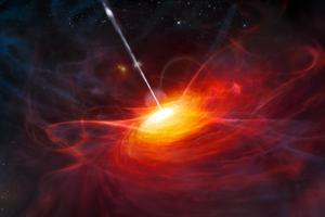 Crna rupa i kvazar, ilustracija tijela od Sunca masivnijeg 2 milijarde puta