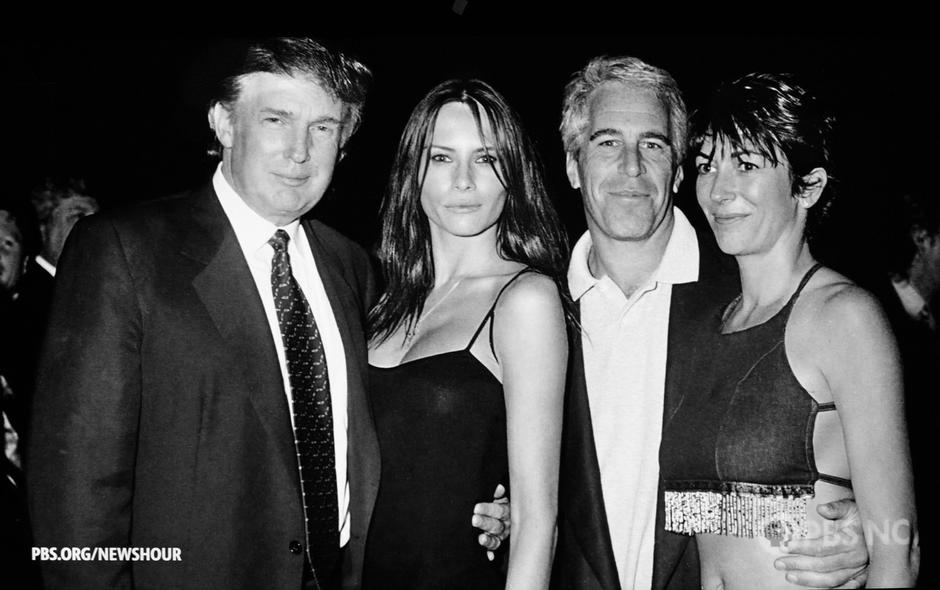 A PBS News Hour screenshot of a photograph showing U.S. President Donald Trump socializing with accused pedaphile Jeffrey Epstein. | Author: Profimedia